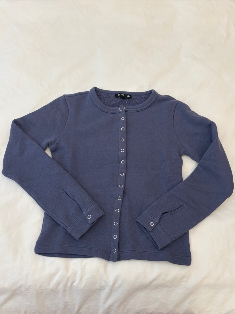 J. Crew Slate Blue Snap-Front Long Sleeve Cardigan